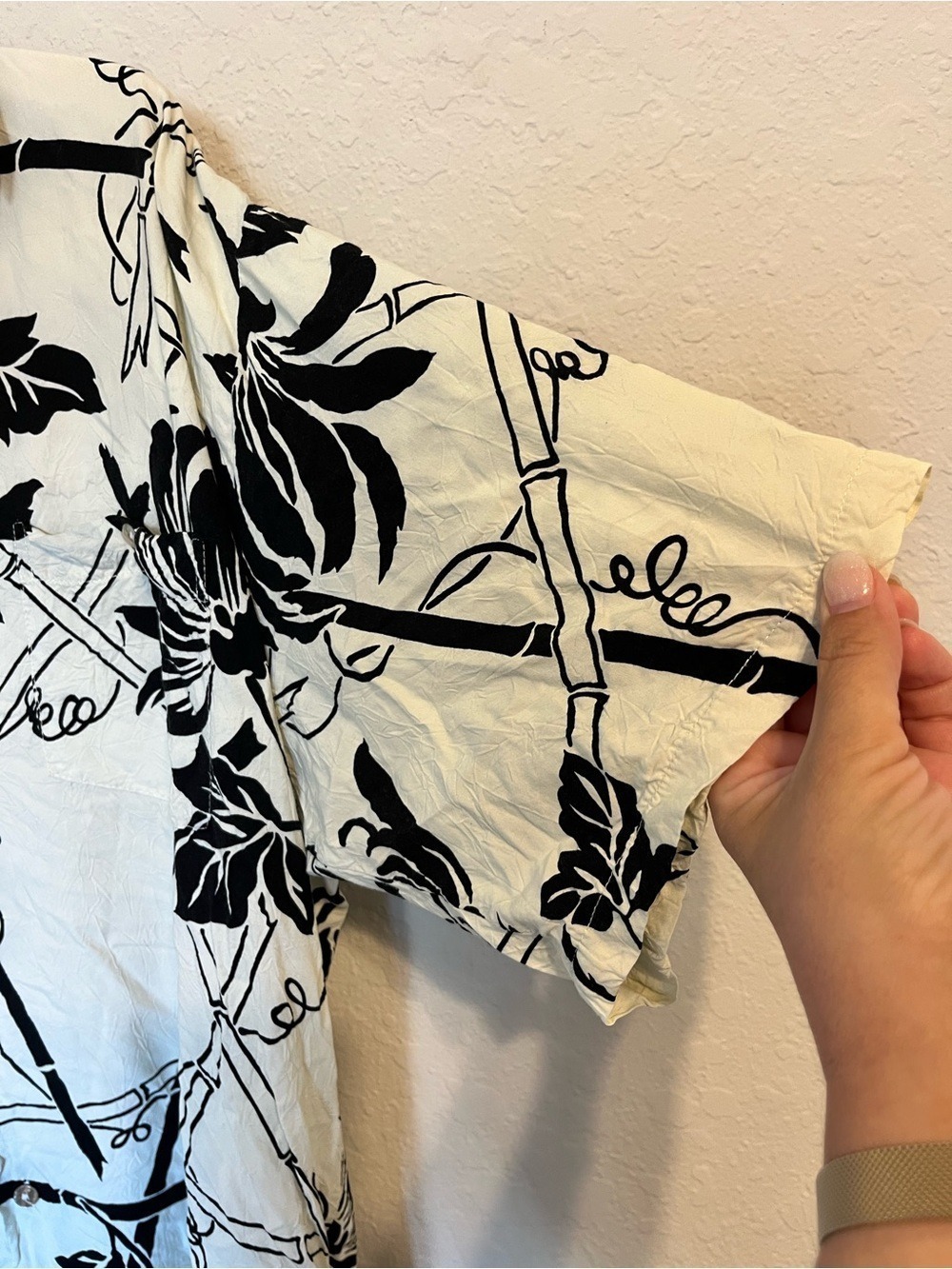 Tori Richard Honolulu Black White Tropical Crinkle Button Front Shirt XL Rayon - Picture 4 of 11